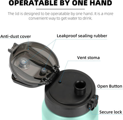 Fanhaw 20 oz Insulated Stainless Steel Water Bottle with Anti-Dust Chug Lid, Leakproof Vacuum Metal Everyday Use Bottle for Kids, Teens & Adults, Back to School Essentials (Green Blue)