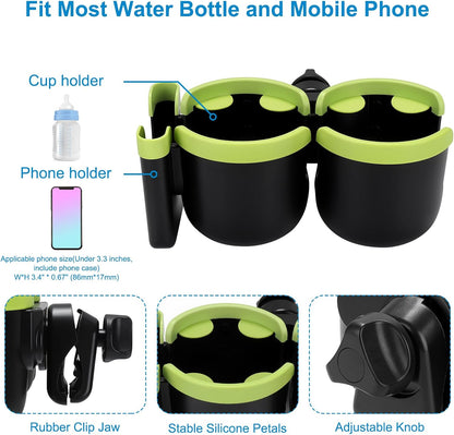 Accmor Stroller Cup Holder with Phone Holder, Bike Cup Holder, Universal Cup Holder for Uppababy Nuna Doona Strollers, 2-in-1 Cup Holder for Walker, Wheelchair, Scooter - Colors A