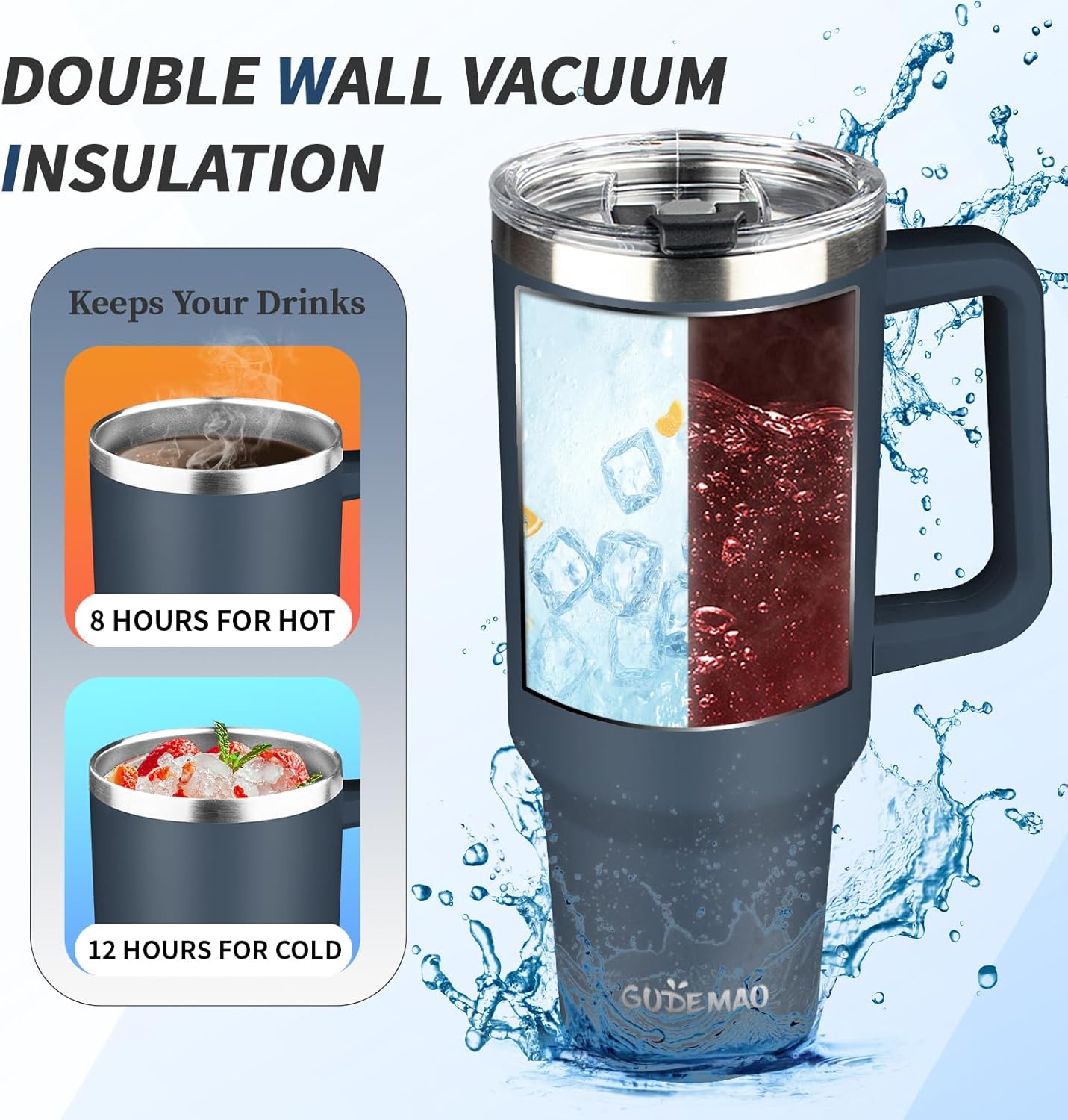 40 oz Tumbler with Handle, Insulated Tumbler with Lid and Straw, Reusable Stainless Steel Vacuum Insulated Cup, 100% Leak Proof Thermal Travel Coffee Mug Cup for Cold and Hot (Light Purple)