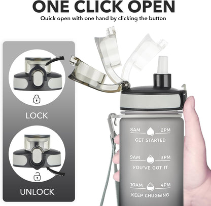 Enerbone Water Bottle, Leakproof BPA & Toxic Free, Motivational Water Bottle with Times to Drink and Straw, Fitness Sports Water Bottle with Strap for Office, Gym, Outdoor Sports