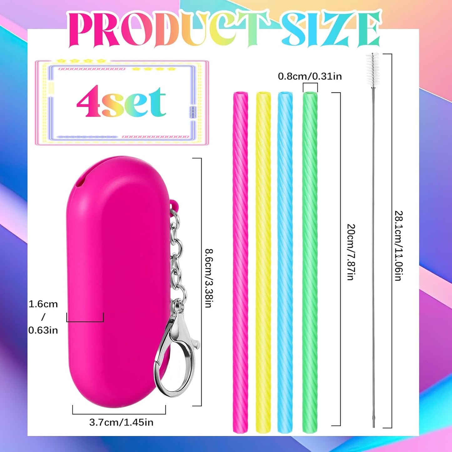 Meanplan 4 Sets Cruise Ship Essentials,4 Set Silicone Straws with Case Reusable Silicone Portable Drinking Straw Set for Party Travel Cold or Hot with 4 Carry Case, 4 Cleaning Brushes (Classic Color)