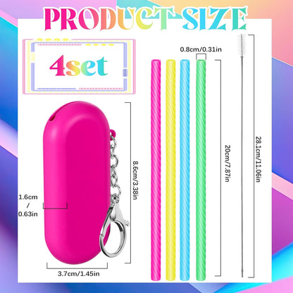 Meanplan 4 Sets Cruise Ship Essentials,4 Set Silicone Straws with Case Reusable Silicone Portable Drinking Straw Set for Party Travel Cold or Hot with 4 Carry Case, 4 Cleaning Brushes (Classic Color)