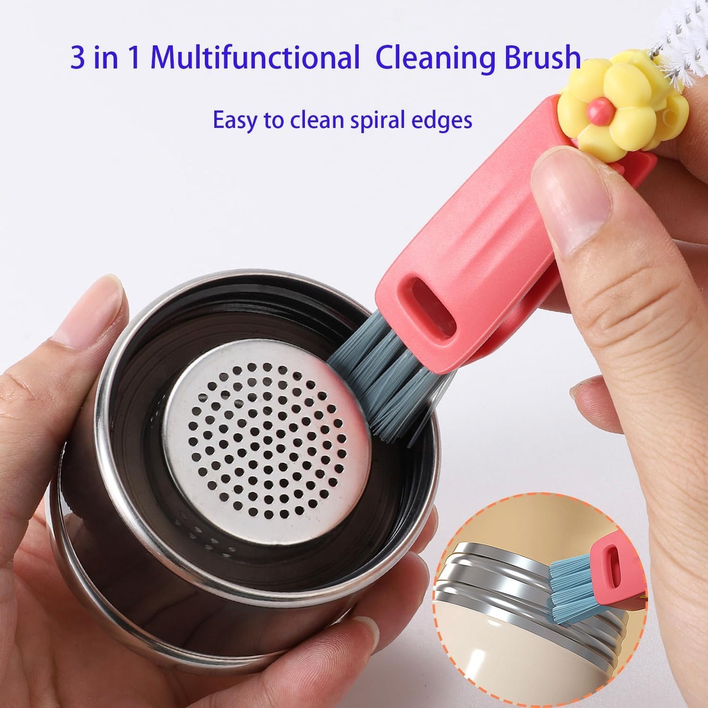 3 in 1 Cup Lid Cleaning Brush, 3 in 1 Multifunctional Cleaning Brush Portable Cup Lid Cleaner for Bottle Gap Tight Spaces Cup, Portable Cup Lid Cleaner with Brush, 3 Pcs