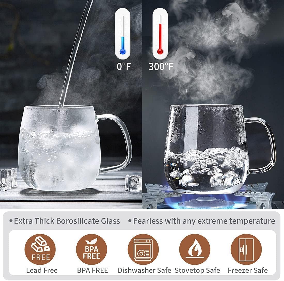 DOPUDO Glass Tea Cup with Infuser and Lid, 17.6oz/520ml Large Borosilicate Teacup,Tea Glass, Clear Mug for Loose Leaf Tea, Blooming Tea, Microwave & Dishwasher Safe - Tea Maker Gift for Birthday.