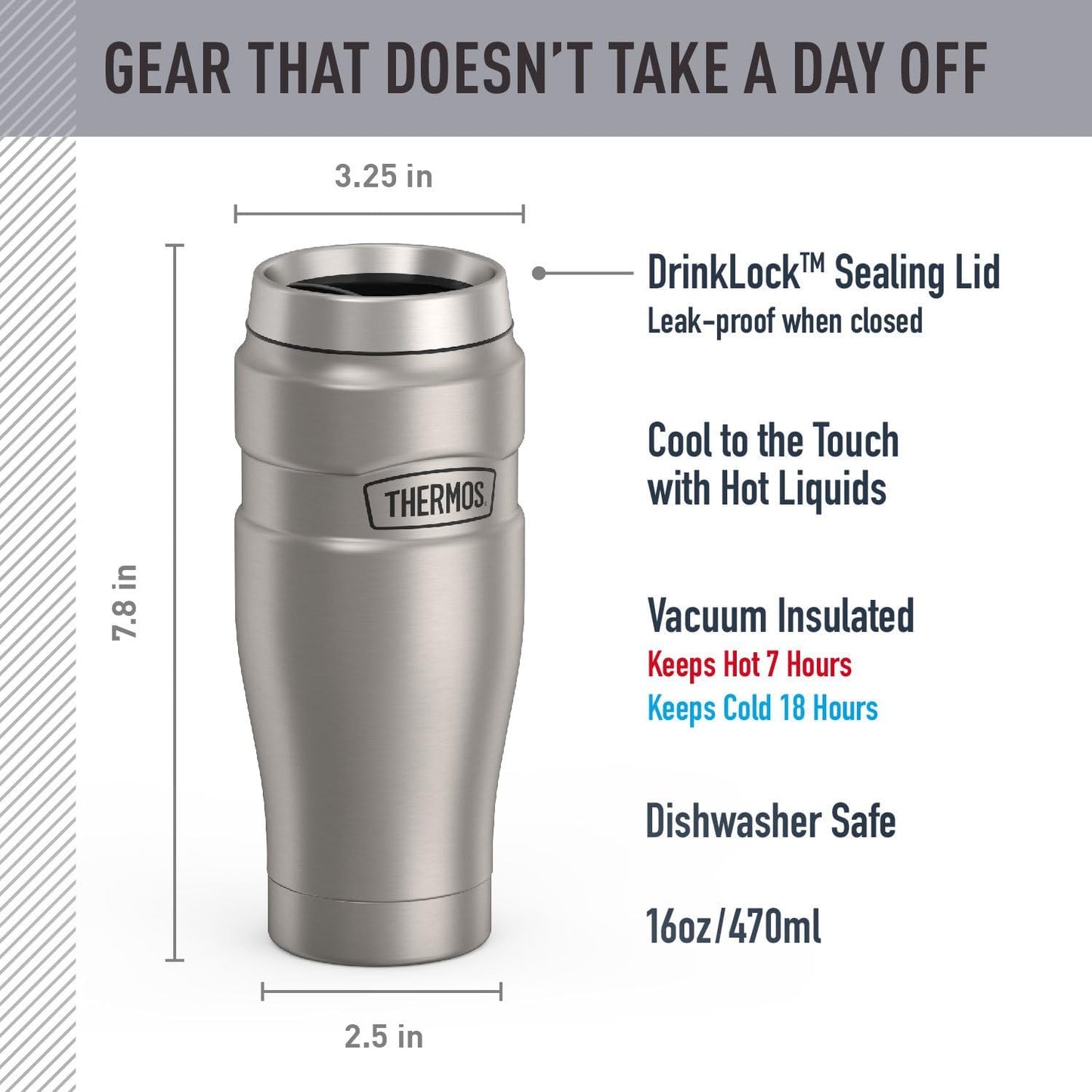 THERMOS Stainless King Vacuum-Insulated Stainless Steel Tumbler - 16oz, Midnight Blue - Insulated Coffee Tumbler for Hot & Cold Drinks - Leak-Proof & Sweat-Proof for Commuting & Traveling