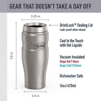 THERMOS Stainless King Vacuum-Insulated Stainless Steel Tumbler - 16oz, Midnight Blue - Insulated Coffee Tumbler for Hot & Cold Drinks - Leak-Proof & Sweat-Proof for Commuting & Traveling