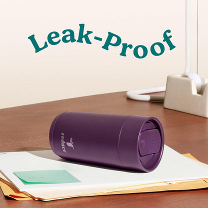 REDUCE Perk 10oz Insulated Coffee Tumbler – Leak-Proof with Lockable Lid and Vacuum Insulation–Durable Stainless Steel–Fits Car Cup Holders–One-Handed Travel Mug in Sand Leopard Print-Gentle Lavender