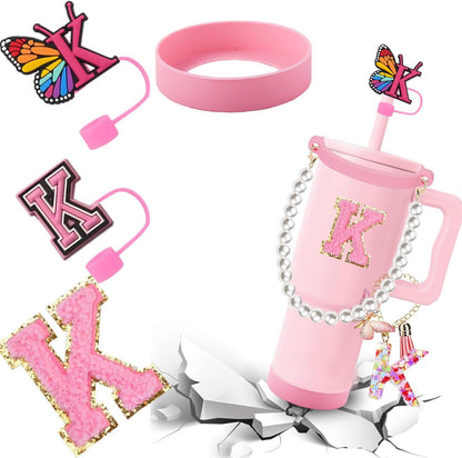 7pcs Cup Accessories for Stanley 30/40oz Tumbler, Handle Strap, Straw Cover, Silicone Boot, Letter Charm Stickers