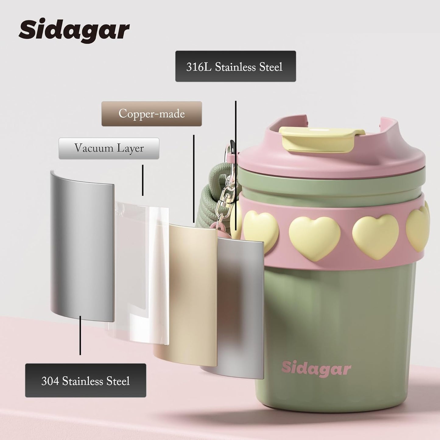SDGA+ 12 oz Travel Coffee Mug Spill Proof Leak Proof, Stainless Steel Thermal Coffee Cup with Lid, Resuable Cup for Hot and Cold, Portable Tumbler for Women, Light Pink