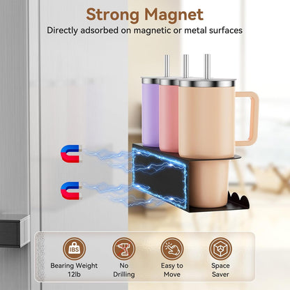 Magnetic Stanley Cup Holder for Fridge, Water Bottle Holder for Stanley 30&40 oz and Tumbler Organizer for Kitchen, Metal Stanley Cup Accessories, 2 Pack, Black