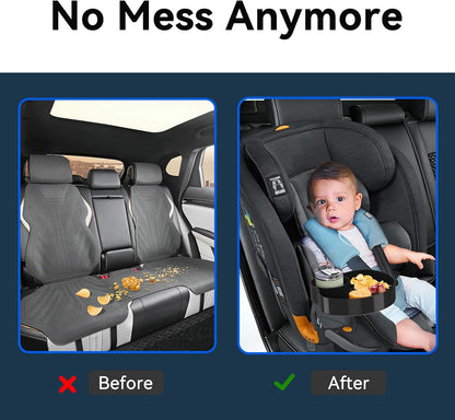 [2 Packs] Kids Car Seat Tray, Travel Tray with Cup Holder for Toddler Baby, Kids Car Seat Food Snack Organizer for Road Trip, Stroller snack, travel must haves - Pink