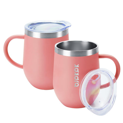 BJPKPK 2 pcs Insulated Coffee Mug, 14oz Insulated Tumbler with Lid, Stainless Steel Coffee Cups with Splash Proof Lid-White