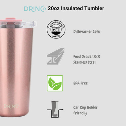 Drinco - 20 oz Stainless Steel Tumbler | Double Walled Vacuum Insulated Mug With Lid, 2 Straws, For Hot & Cold Drinks (20oz Dragonfly)
