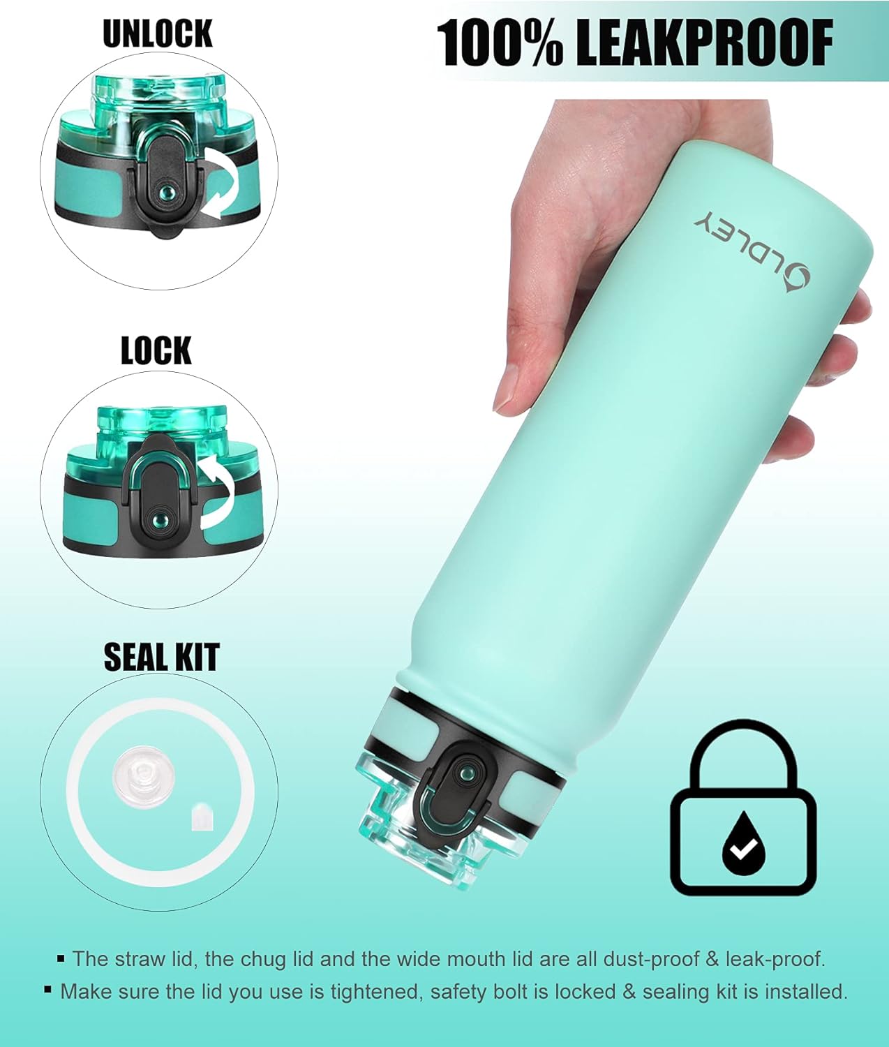 Oldley Insulated Water Bottle 20oz for Adults Kids Stainless Steel Water Bottles with Straw/Chug/Carabiner 3 Lids Fruit Strainer Double Wall Vacuum Wide Mouth BPA Free Leak-Proof for School Travel