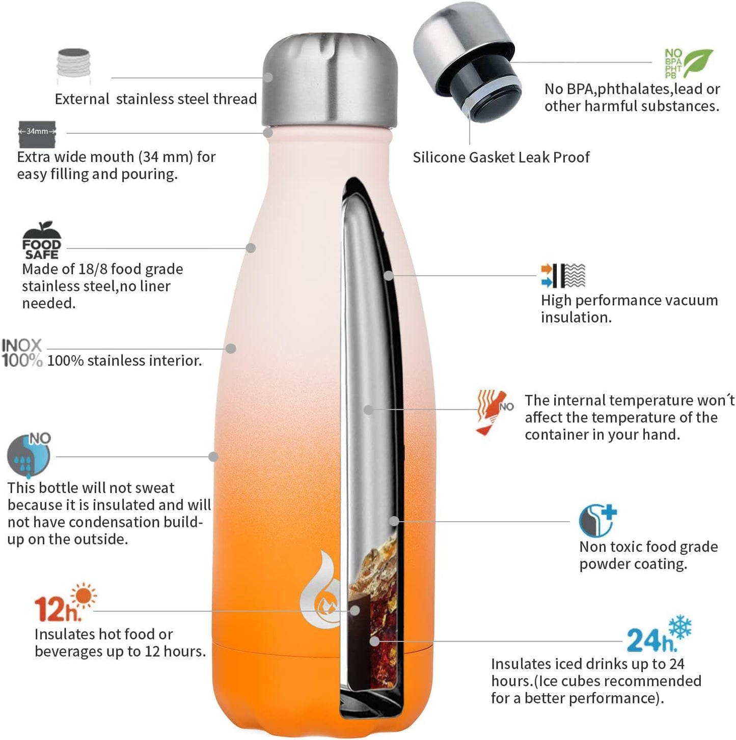 BJPKPK Insulated Water Bottle 12oz Small Stainless Steel Water Bottles Reusable Metal Thermal Keep Cold and Hot,Dreamy Purple - Colors A