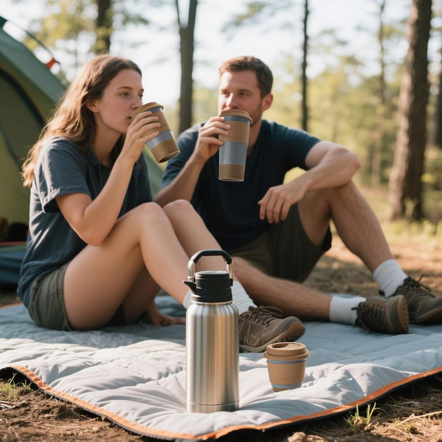 Nucookery Ceramic Travel Coffee Mug Set, Coffee Tumbler with Silicone Lid and Non-Slip Sleeve, Unique To Go Mug, Gifts for Women & Men, Microwave Safe Cappuccino, Tea, Latte, Iced-Coffee Cups, White