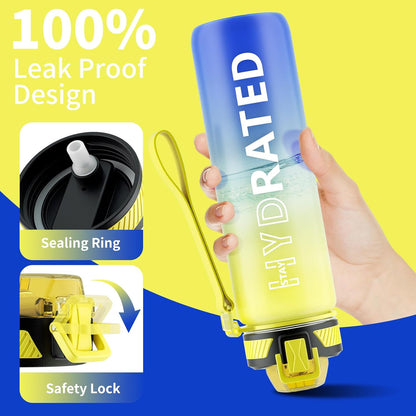 QLUR Water Bottle with Straw, 32oz Motivational Water Bottles with Time Marker to Drink, Tritan BPA Free, 1L Sports Water Bottle with Carry Strap LeakProof for Women Gym Fitness Outdoor (1 Pack)