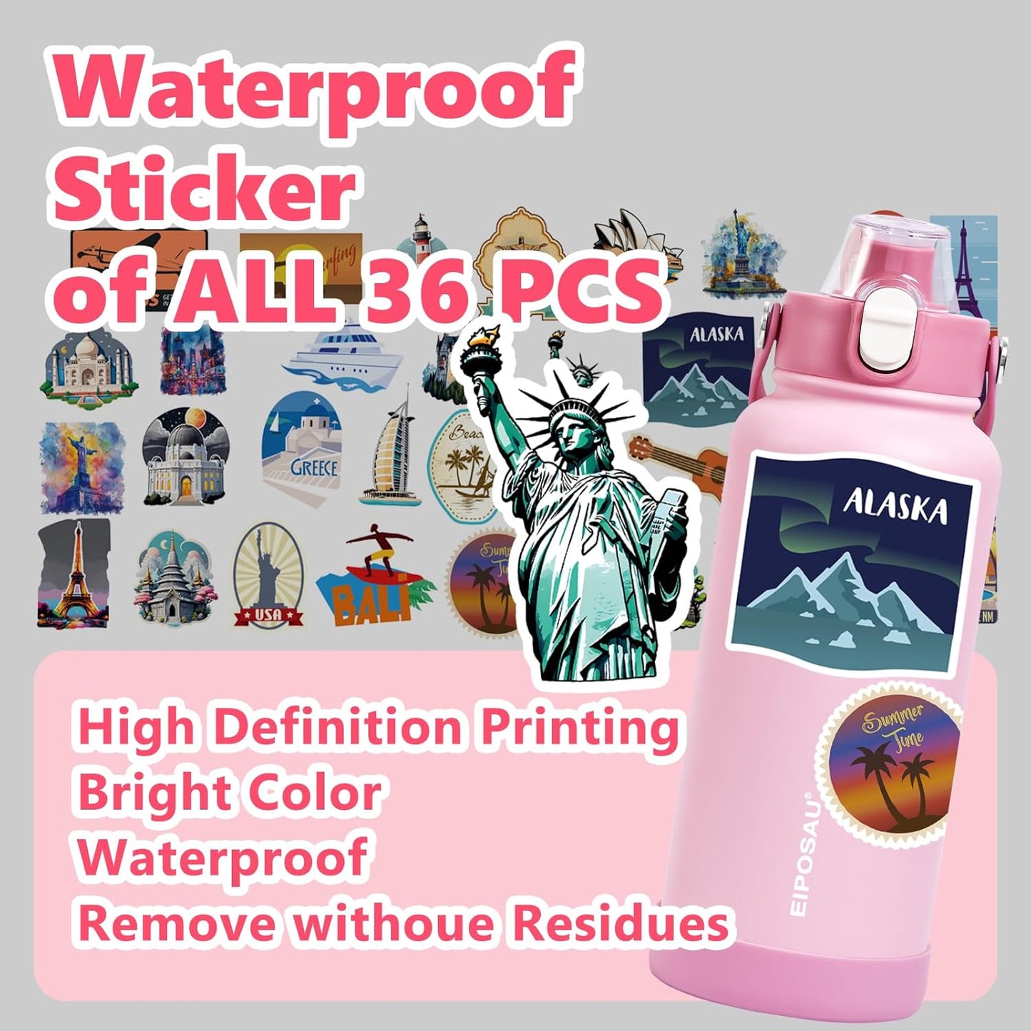 Insulated Water Bottle with Lid & Boot & Stickers, 24 oz Stainless Steel Sweat Free Bottle Keep Cold 24H, BPA-Free Sports Wide Mouth Water Bottle, BlueBlack
