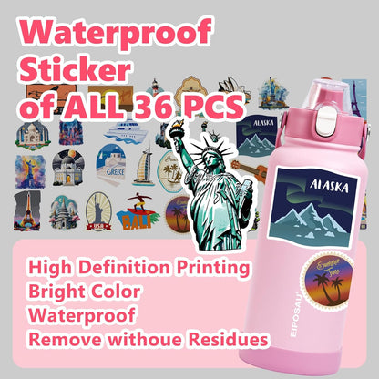 Insulated Water Bottle with Lid & Boot & Stickers, 24 oz Stainless Steel Sweat Free Bottle Keep Cold 24H, BPA-Free Sports Wide Mouth Water Bottle, BlueBlack