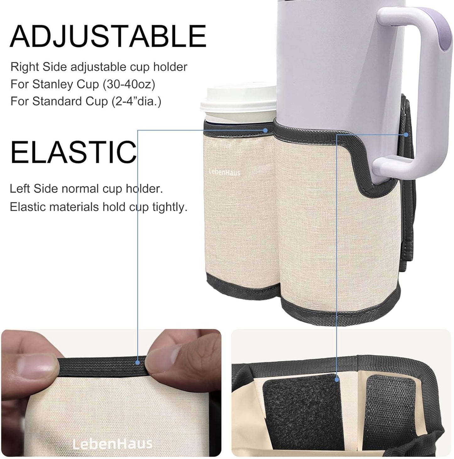 2 in 1 Luggage Cup Holder for Suitcase Airplane Cup Holder for Tray Table Drink Carrier for Stanley Tumblers Coffee Beverage Organizer Luggage Drink Holder Travel Gifts for Women (Gray)