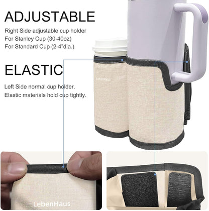 2 in 1 Luggage Cup Holder for Suitcase Airplane Cup Holder for Tray Table Drink Carrier for Stanley Tumblers Coffee Beverage Organizer Luggage Drink Holder Travel Gifts for Women (Gray)