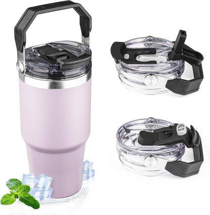 30oz Tumbler with Handle and Flip Straw Lid Double Wall Insulated Travel Coffee Mug Stainless Steel Vacuum Insulated Coffee Tumbler Cup for Hot and Cold Beverages,Leak-proof&BPA-free (30oz,Black)
