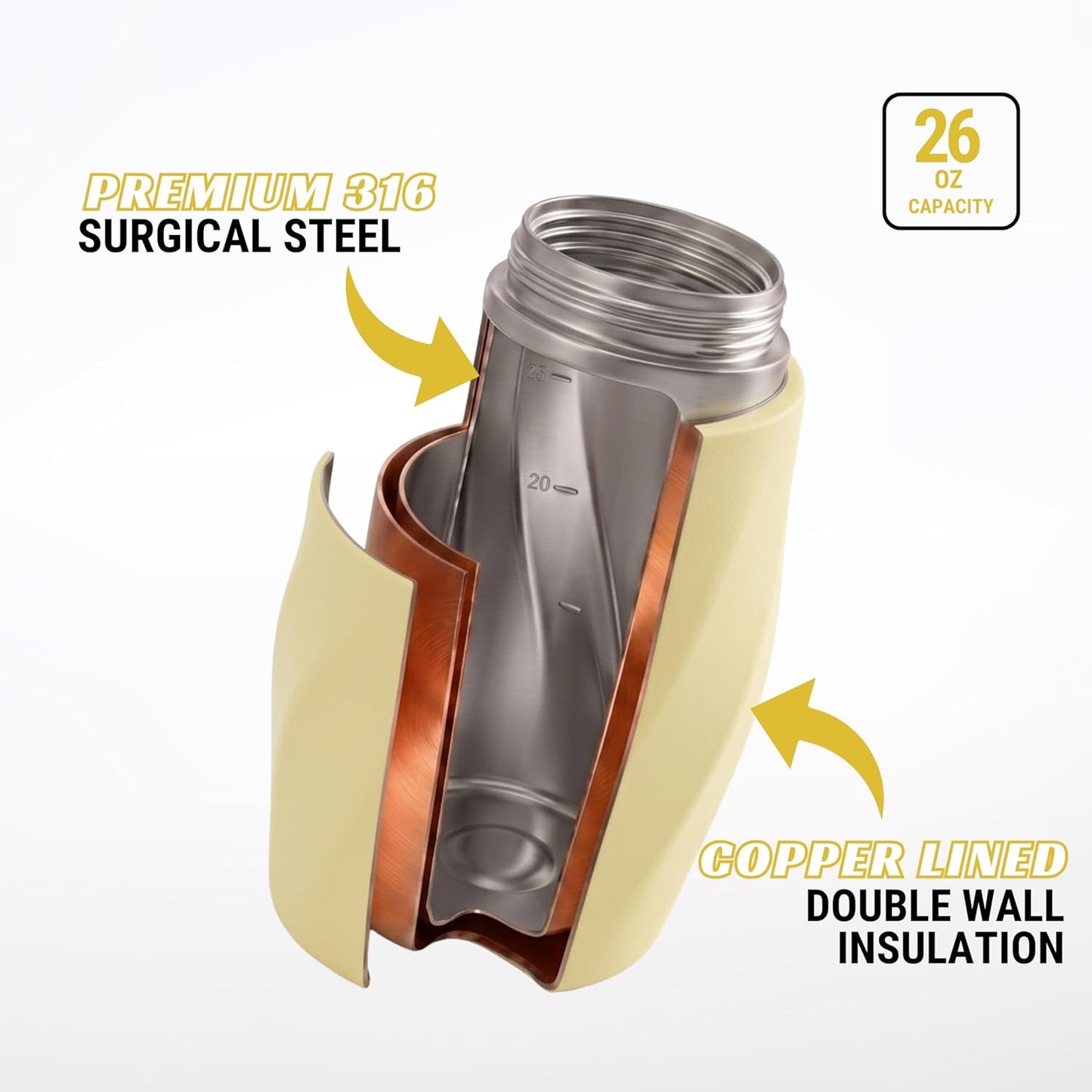 Earth Stone - 24oz Insulated Protein Shaker Bottle - Medical-Grade 316 Stainless Steel - Patent-Pending Clump-Free Design - Odor Proof & Leak-Proof Metal Blender Cup