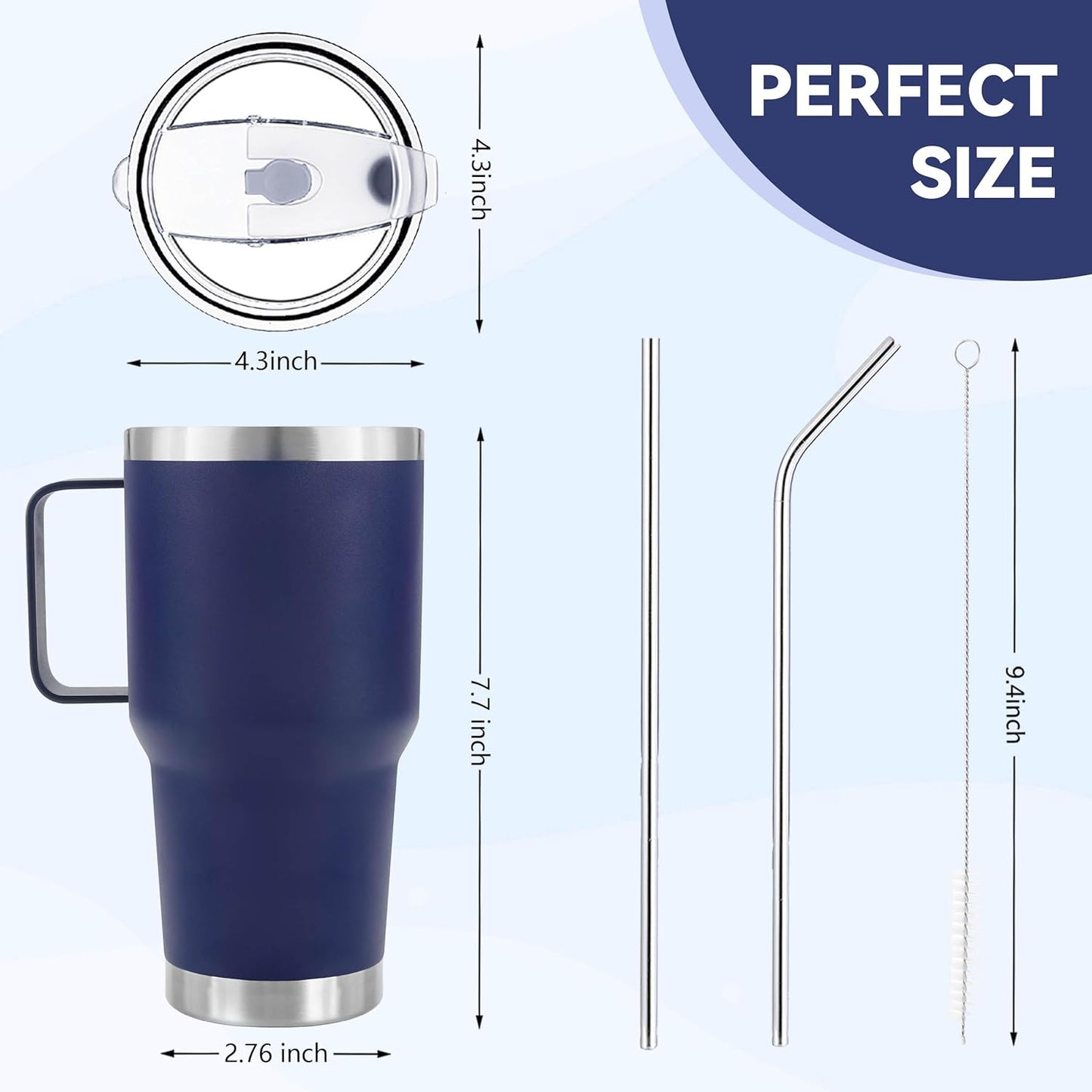 30 oz Tumbler With Handle, Double Wall Stainless Steel Vacuum Insulated Travel Mug with Splash-Proof Lid Metal Straw and Brush (Cream)
