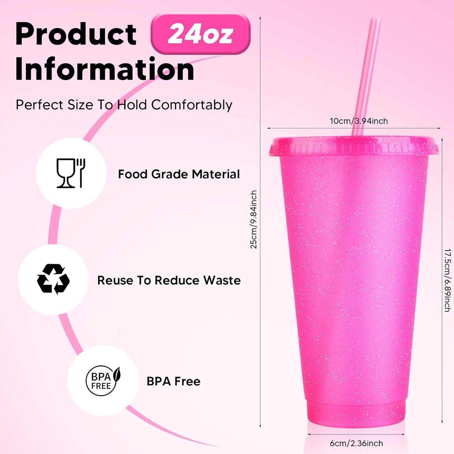 24 Pack Plastic Tumblers with Lids and Straw, Reusable Cups with Lids and Straws Colorful Cups for Cold Drink Iced Coffee, Plastic Tumbler Bulk for Party Birthday Gifts (24 oz, Stylish Colors)