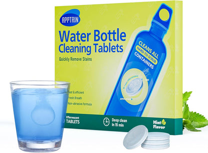 Water Bottle Cleaning Tablets, 18 Pack Bottle Clean Tablet Hydration Bladder Cleansing Tablets for Hydration Bladder, Water Bottle, Individually Packed, Apple Flavor