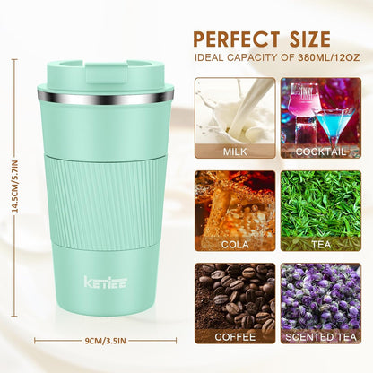 KETIEE Travel Coffee Mug Spill Proof 12oz, Insulated Travel Mug to Go, Reusable Coffee Cup with Seal Lid, Vacuum Stainless Steel Tumbler for Hot/Cold Drinks (Red)