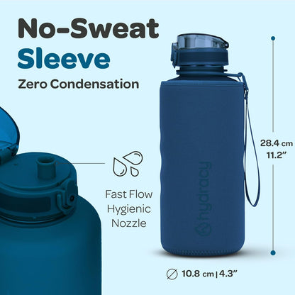 Hydracy Water Bottle with Time Marker -Large BPA Free Water Bottle & No Sweat Sleeve -Leak Proof Gym Bottle with Times to Drink - Ideal for Fitness Sports & Outdoors
