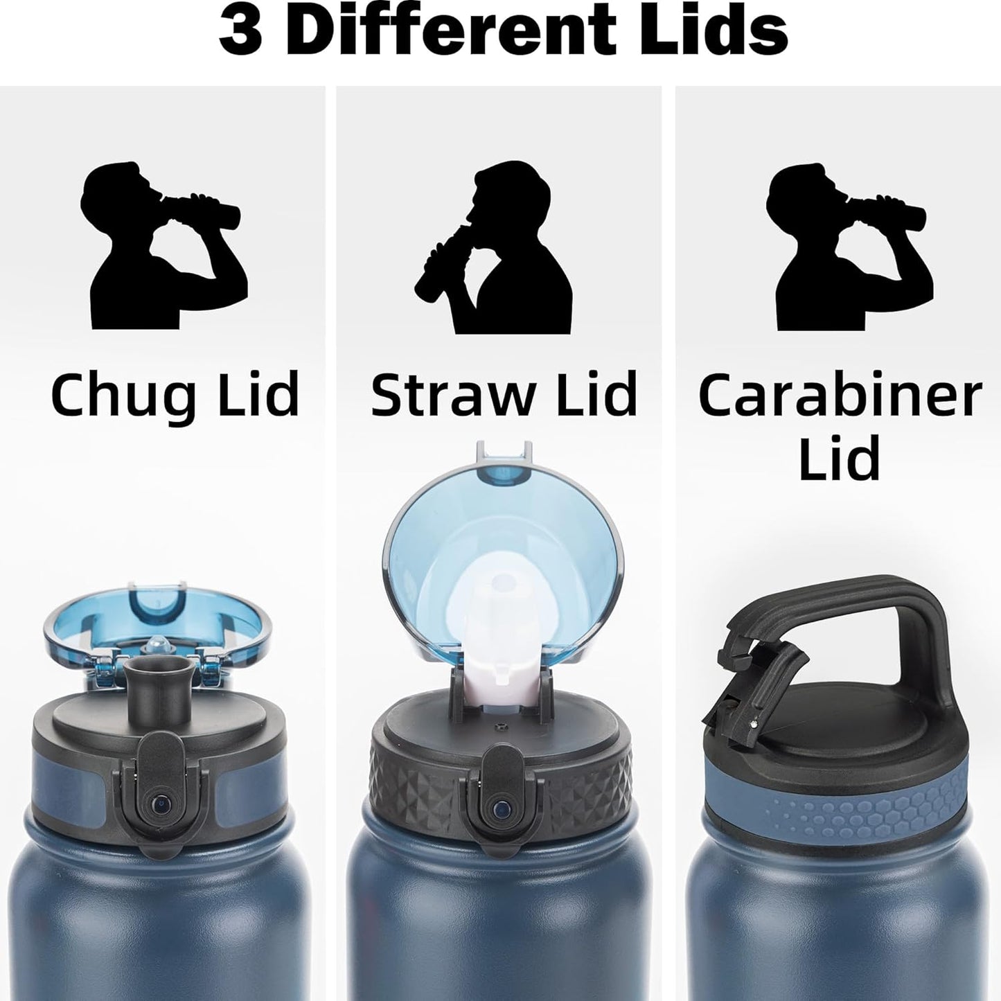 Oldley Insulated Water Bottle 20oz for Adults Kids Stainless Steel Water Bottles with Straw/Chug/Carabiner 3 Lids Fruit Strainer Double Wall Vacuum Wide Mouth BPA Free Leak-Proof for School Travel