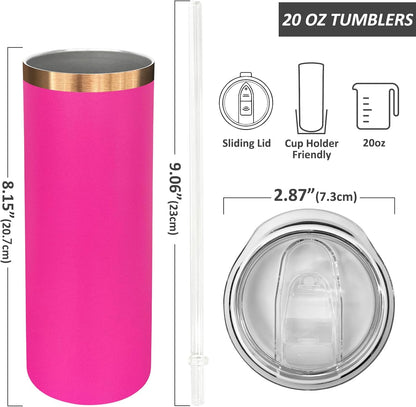 20 oz Skinny Tumblers Bulk, Stainless Steel Insulated Tumbler with Lids and Straws, Slim Double Wall Powder Coated Travel Coffee Mugs Reusable Cup for Hot Cold Drinks (Black,1 pack)