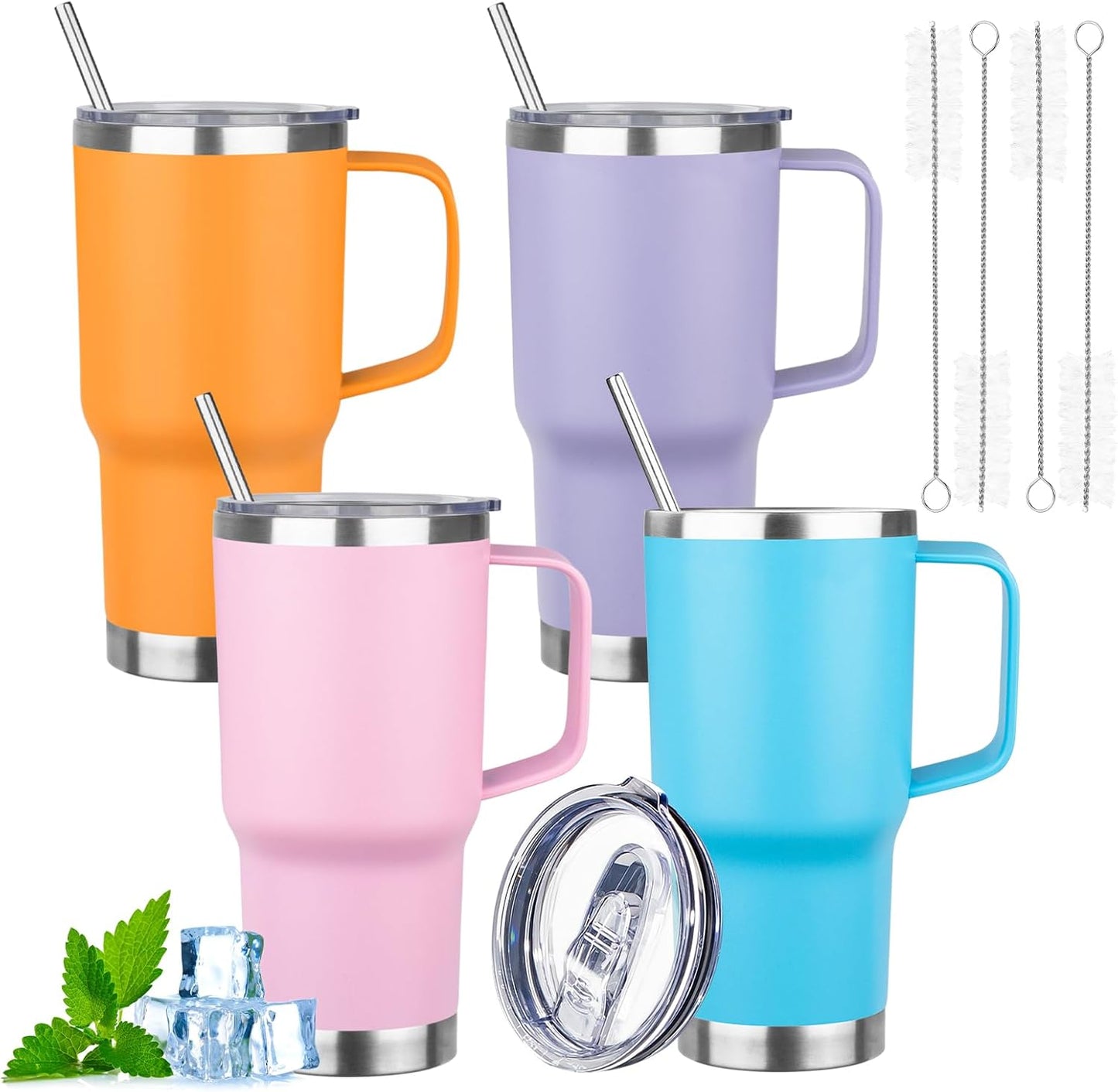 20oz Insulated Tumbler with Handle Stainless Steel Travel Coffee Mug with Lid and Straw Double Wall Vacuum Leak-proof Reusable Thermal Water Cup for Hot and Cold Drinks (Purple,1 Pack)