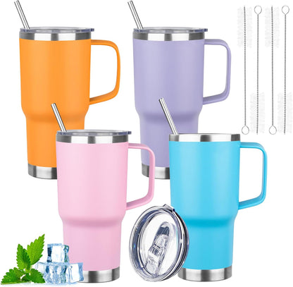 20oz Insulated Tumbler with Handle Stainless Steel Travel Coffee Mug with Lid and Straw Double Wall Vacuum Leak-proof Reusable Thermal Water Cup for Hot and Cold Drinks (Purple,1 Pack)