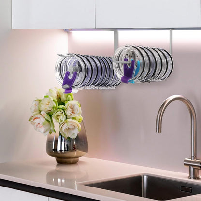 Tumbler Lid Organizer, Horizontal Tumbler Lid Storage Hook Up to 10 Lids, Space Saving Cup Lid Holders Under Cabinet Tumbler Lid Hook for Kitchen Organizer and Storage,Hanging Paper Towel Rack Hanger