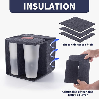 Foyego 4 Cup Drink Carrier with Handle, Reusable Insulated Drink Caddy Drink Holder for Car, Folding Portable Coffee Cup Holder Bag for Travel and Delivery