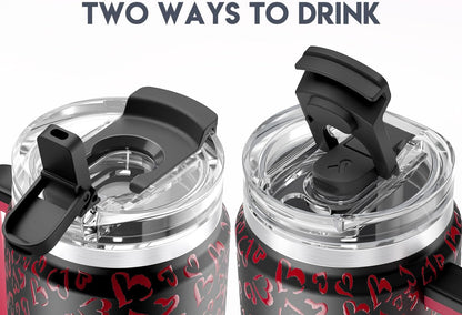 Meoky 32 oz Tumbler with Handle, Insulated Tumbler with Lid and Straw, Stainless Steel Travel Mug, Keeps Cold for 24 Hours, 100% Leak Proof, Fits in Car Cup Holder (Night)