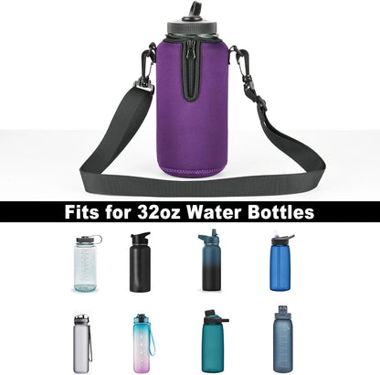 Beautyflier Neoprene Water Bottle Sleeve Insulator Cooler, Compatible with Nalgene Water Bottle 32 OZ, with Adjustable Shoulder Strap for Hydro Flask Wide Mouth Bottle 32oz, etc.