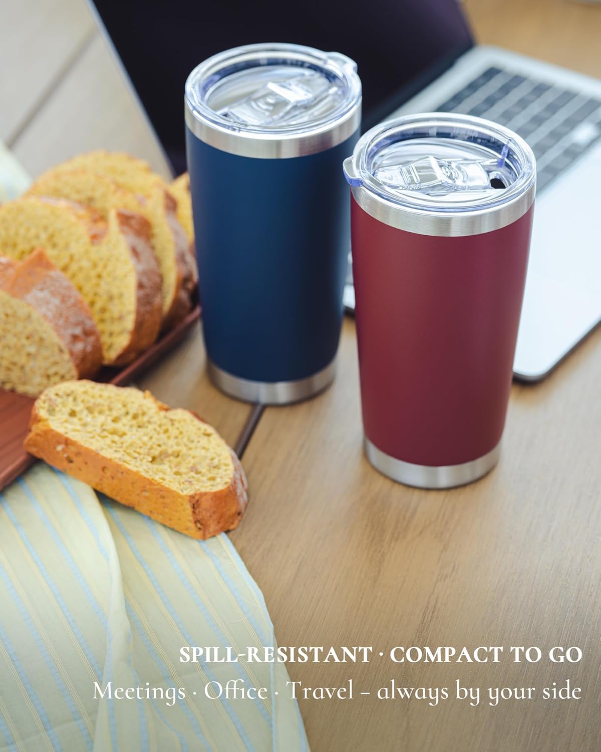 Travel Coffee Tumbler 20oz, Leakproof Travel Coffee Mug with Dual Lids and Straw, Stainless Steel Double Wall Vacuum Insulated Tumbler for Hot/Iced Drinks (Navy Blue, Textured Matte)