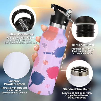Pickleball Gifts,Pickle Water Bottle with Straw Lid Insulated Stainless Steel Travel Mugs for Sport Gym Outdoor 20oz