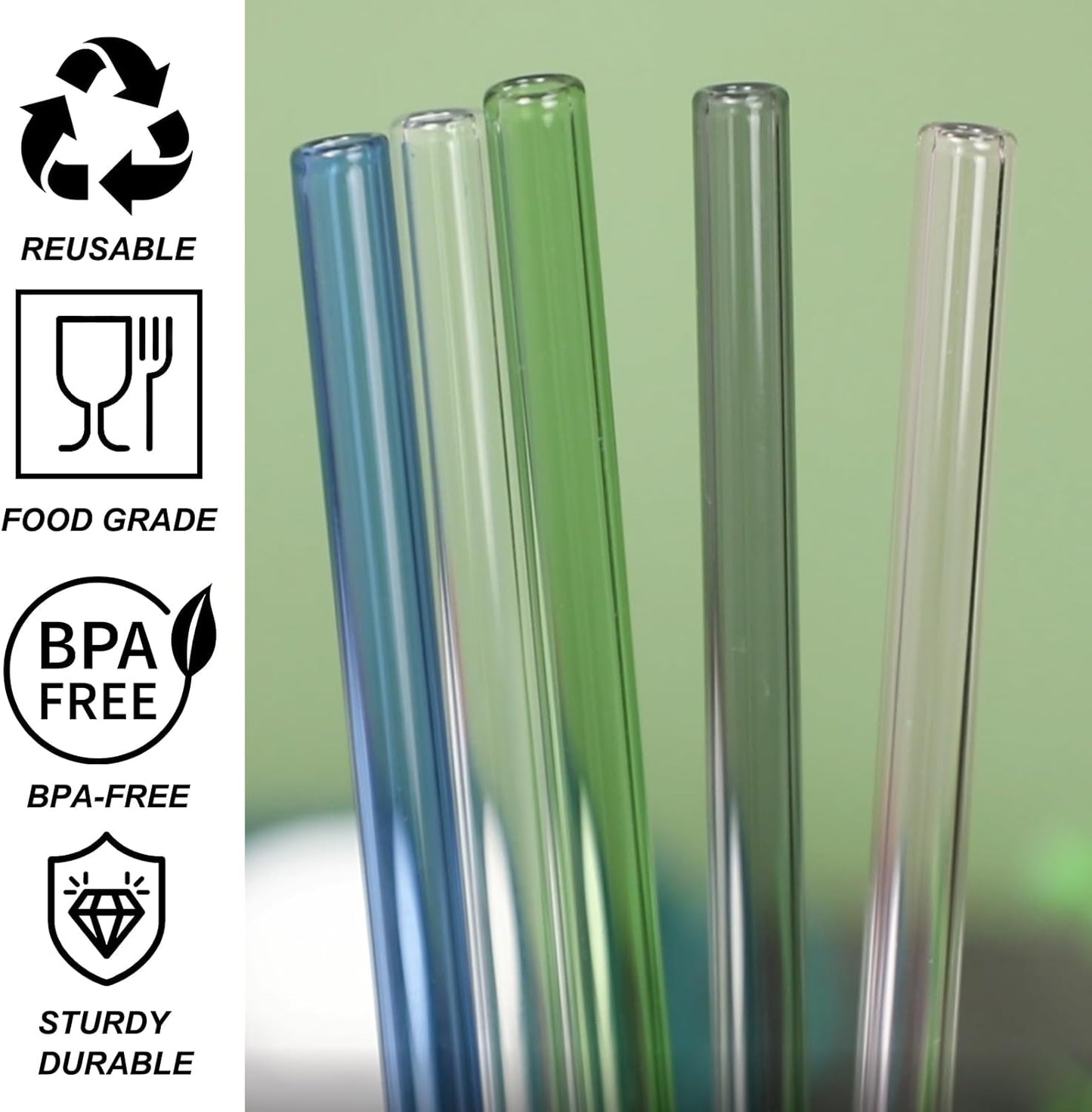 12" Glass Straw for Stanley 40 oz Cup Tumbler, Replacement Stanley Straw, 6 Pack Clear Glass Straw with Cleaning Brush, Reusable Stanley Cup Accesspries