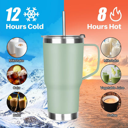 20 oz Tumbler with Handle, Stainless Steel Insulated Tumbler with Lid and Straw, Double Wall Vacuum Coffee Mug Tumbler, Insulated Coffee Thermal Cup for Cold and Hot (Light Purple)
