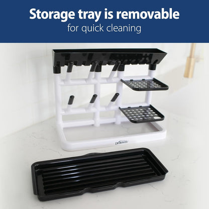 Dr. Brown's Baby Bottle Drying Tower, Stand-Up Countertop Drying Rack with Organized Storage for Baby Essentials, Space Saving Vertical Rack, Black/White