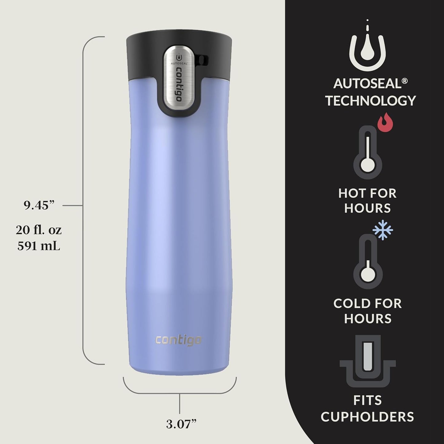 Contigo AUTOSEAL West Loop Vacuum-Insulated Stainless Steel Travel Mug with Easy-Clean Lid 12 oz Blueberry