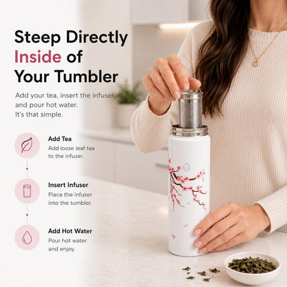 22 oz Ceramic Lined Tea Infuser Travel Tumbler, Micro-Mesh Stainless Steel Infuser, Pure Taste Ceramic Interior, Triple Insulated 12hr Hot Cold, Dual Sip & Straw Lid, Scratch-Resistant