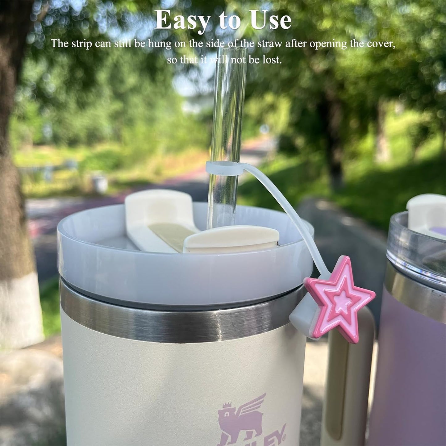 Bling Diamond Straw Cover for Stanley Cup Accessories - Silicone Straw Toppers with Silver Rhinestone fit 9-12mm Straws