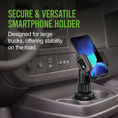 Cellet Cup Holder Tray for Car with Phone Mount – Expandable Base, 360° Rotation Food & Drink Tray with Non-Slip Surface, Adjustable Arm for Eating in Vehicle – Fits Most Standard Car Cup Holders