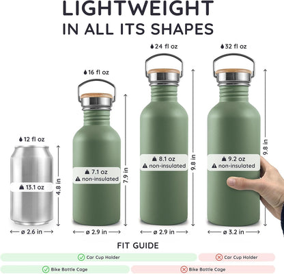 Bambaw Stainless Steel Water Bottles 32 oz, Non-insulated Single Wall Metal Water Bottle Stainless Steel, Reusable & Eco Friendly, Dishwasher Safe – Silver | Non-insulated